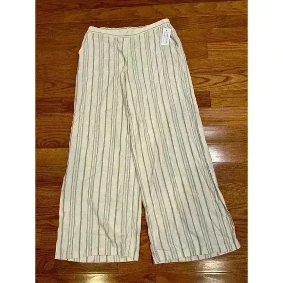 SALE!Cable & Gauge Studio Womens Striped Linen Blend Wide Leg Flowy Pants Large - Picture 1 of 7